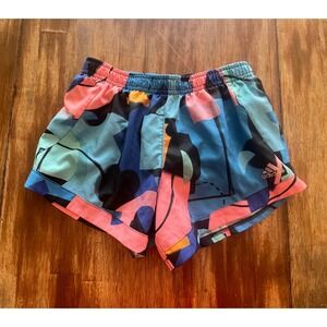 Adidas Girls Abstract Geometric Print Athletic Shorts Blue Pink Orange 10/12